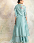 Multicolour Floral Motifs Embroidered Aqua Kurta set