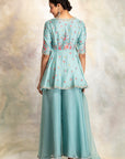 Classy Aqua Embroidered Peplum Kurta Set