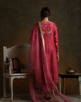 Dark Old Rose Kurta with Embroidered Palazzo & Organza Dupatta