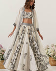 Ivory Printed Skirt Paired With Bralette & Cape - Ready to Ship