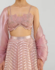 Liquid Mesh Cape Set with Fluted Tulle Skirt and Beaded Bustier