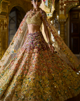 Ombre Multi-Coloured Three-Dimensional Floral Lehenga Set