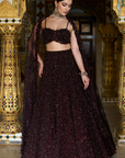 Wine Sequin Lehenga Set