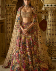 Multi-Coloured Three-Dimensional Floral Lehenga Set