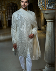 Ivory Mirror Work Sherwani Set