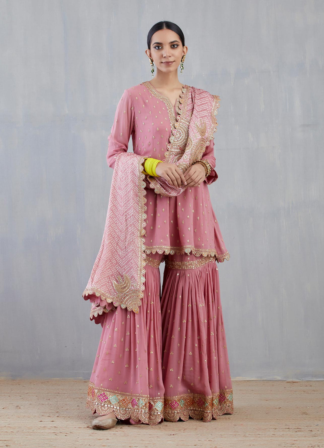 Salmon Pink Sharara Set With Marori Work