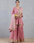 Salmon Pink Sharara Set With Marori Work