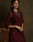 Floral Booti Embroidered Asymmetrical Pin-Tucks Kurta With Straight Pants