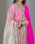 Pink Kurta Set With A Ecru Organza Dupatta