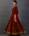 Maroon Chanderi Crinkled Embroidered Anarkali Set