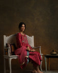 Dark Old Rose Kurta with Embroidered Palazzo & Organza Dupatta