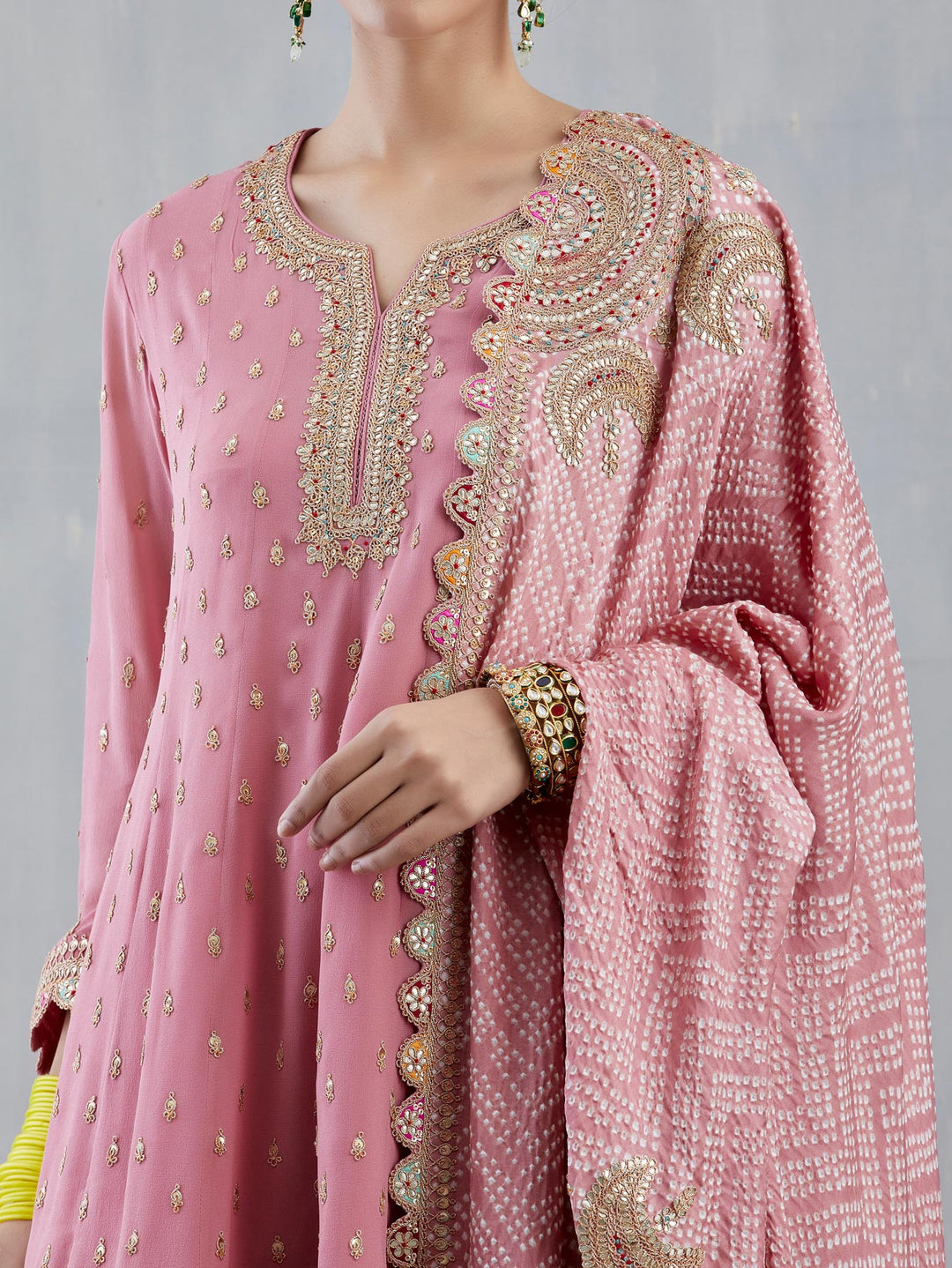 Salmon Pink Sharara Set With Marori Work