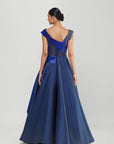 Structured Lamina Scales Flared Gown