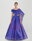 Fluted Tulle Printed Skirt with Lamina Scaled Top and Sunray Drape