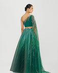 Metallic Fluted Tulle Printed Skirt and Beaded Off Shoulder Top