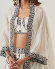 Ivory Printed Skirt Paired With Bralette & Cape - Ready to Ship