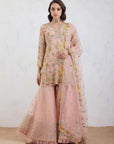 Dusty Pink Kurta And Sharara Set With An Organza Dupatta