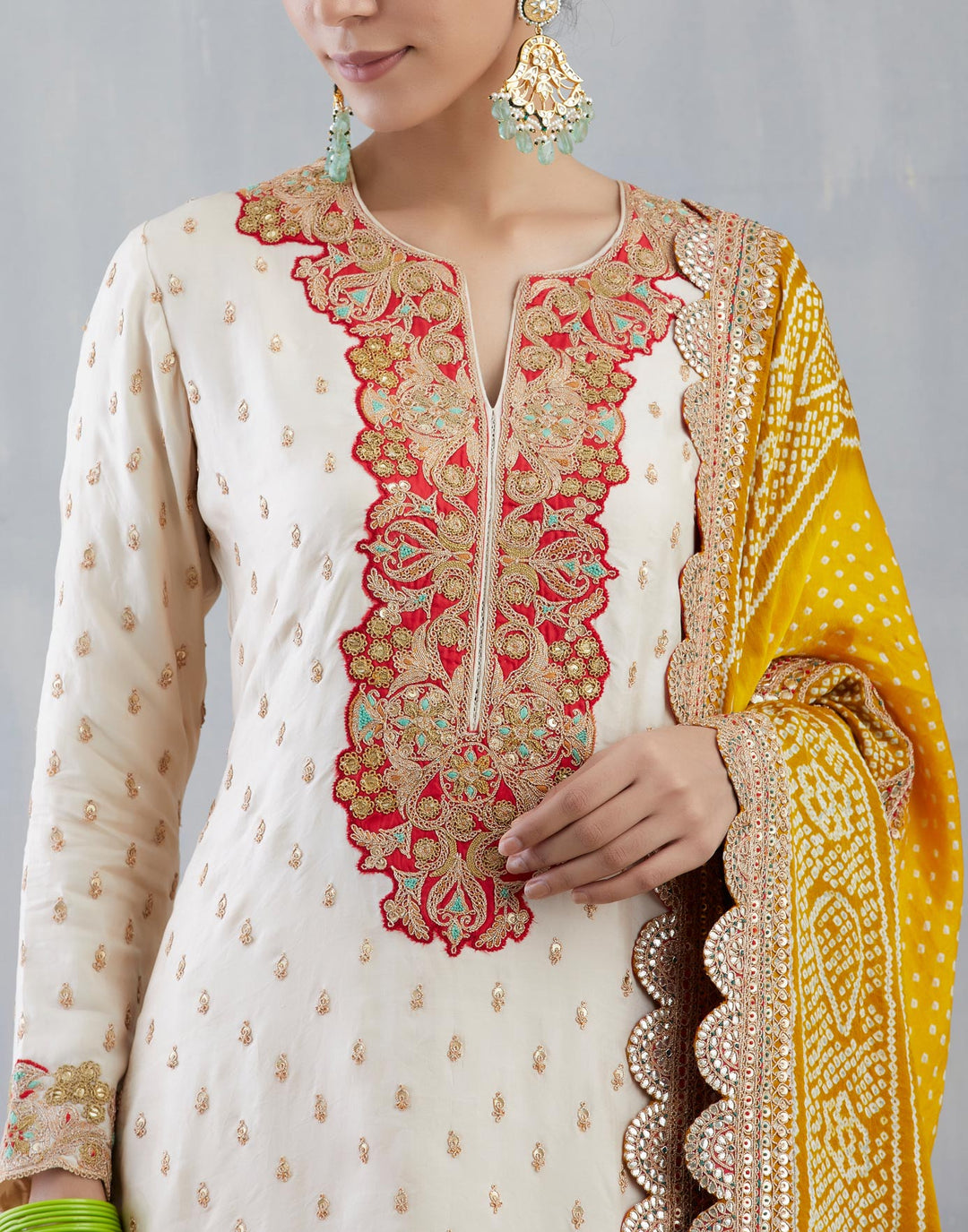 Off White Kurta With A Yellow Sharara Set