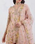 Dusty Pink Kurta And Sharara Set With An Organza Dupatta