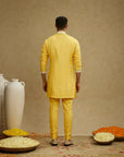 Dandelion Yellow Front Open Threadwork Embroidered Kurta Paired With Pants