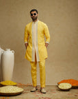 Dandelion Yellow Front Open Threadwork Embroidered Kurta Paired With Pants