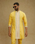 Dandelion Yellow Front Open Threadwork Embroidered Kurta Paired With Pants