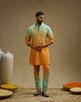 Blue Orange Ombre Print Highlighted Kurta Set