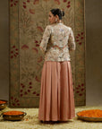 Pink Embellsihed Jacket Paired With Bustier And Embellished Pleated Pants