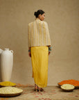 Dandelion Yellow Embellished Jacket Paired With Embellished Bustier And High Slit Skirt