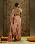 Embellised Bustier Paired With Pink Embellished Saree Draped Skirt