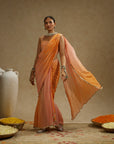 Orange Pink Ombre Print Cascade Saree With Embellished Bustier