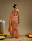 Orange Pink Ombre Print Cascade Saree With Embellished Bustier