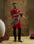 Red Mask Print Rolled Up Sleeves