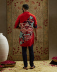 Red Mask Print Rolled Up Sleeves