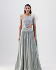 Corded Coral Top and Plisse Skirt