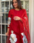 Red Silk Chanderi Hand-Painted Kurta Set