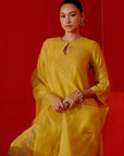 Mustard Embroidered Silk Chanderi Kurta Set