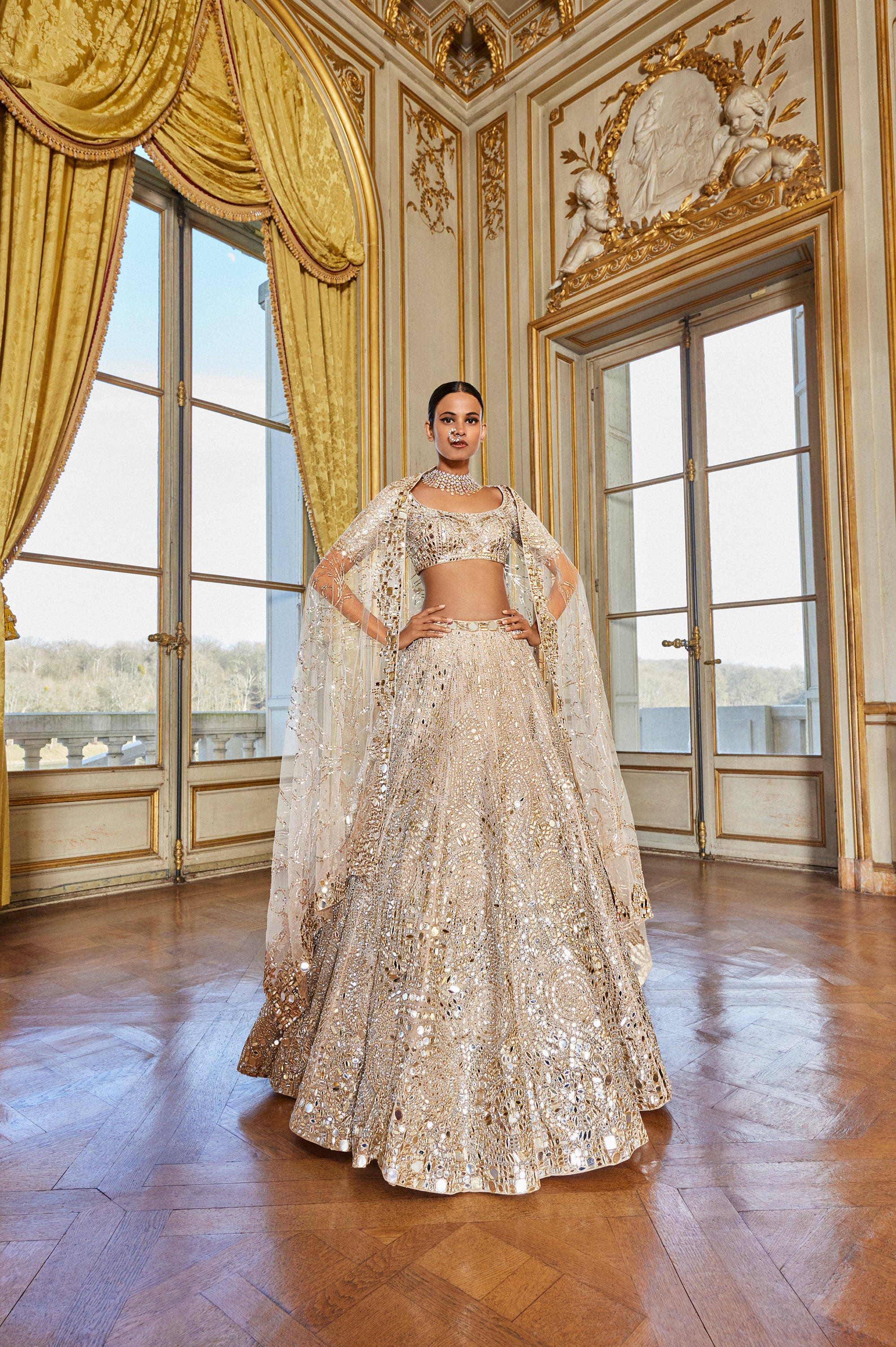 Rose Gold Mirror Work Lehenga Set Ready to Ship