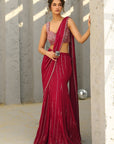 Halley Red Pre Draped Saree