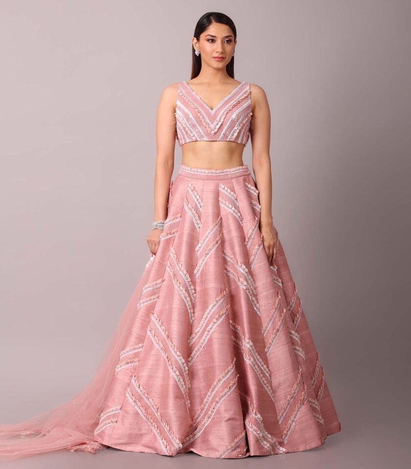 Pink 3D Shell Lehenga Set