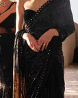 Black Ro Gold Sequins Saree