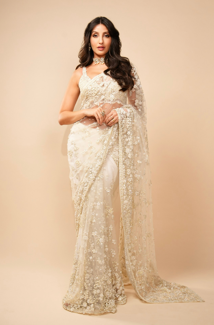 Ivory Three-dimensional saree 1