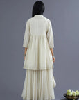 Off White Hand-Woven Cotton Short Angrakha Kurta Set - Ready To Ship