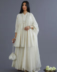 Off White Hand-Woven Cotton Short Angrakha Kurta Set - Ready To Ship