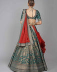 Emerald Green Embroidered and Foil Printed Lehenga Set