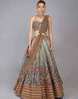 Blue Ombre Printed Skirt with Embroidered Bustier Lehenga Set