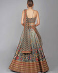 Blue Ombre Printed Skirt with Embroidered Bustier Lehenga Set