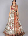 Ivory Printed Skirt with Burgundy Embroidered Lehenga Set