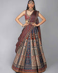 Blue Dark Printed Skirt with Embroidered Blouse Lehenga Set