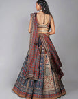 Blue Dark Printed Skirt with Embroidered Blouse Lehenga Set